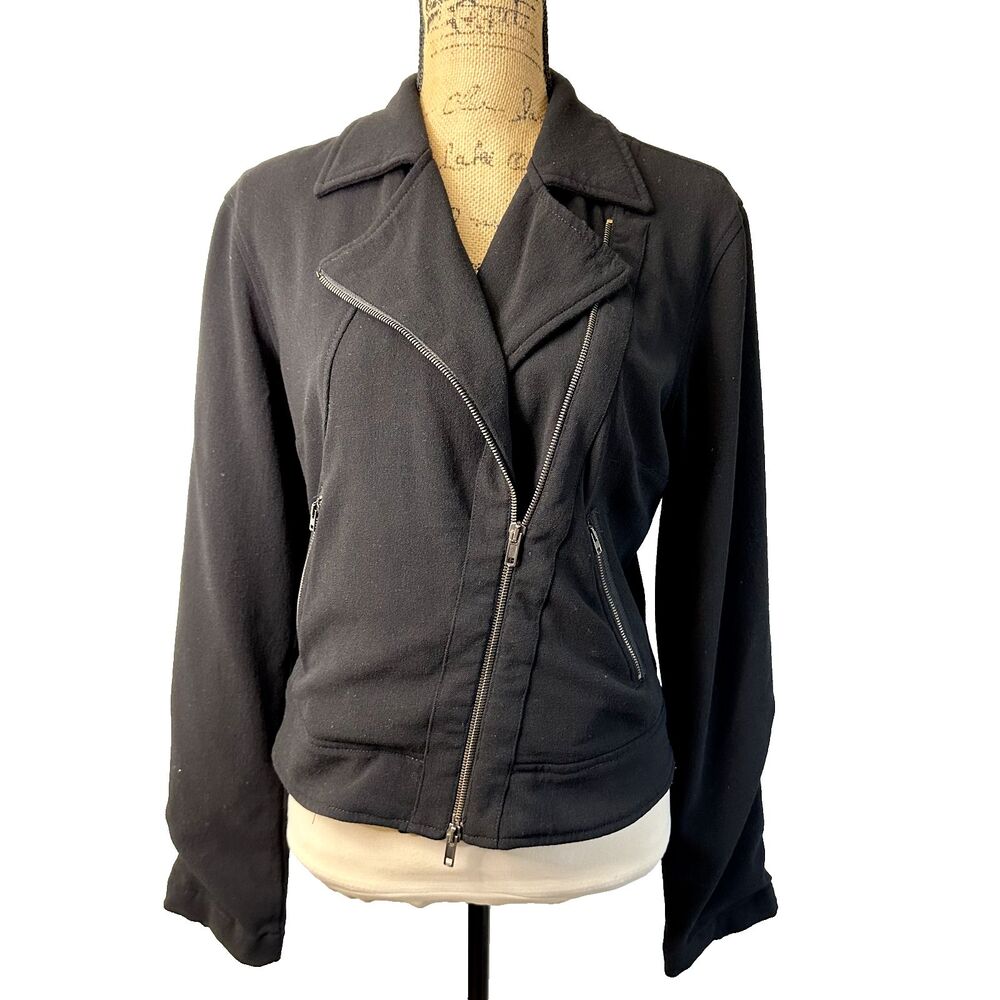 Transit Cropped Moto Jacket Wool Bland Black Zip Pockets Lined Sz 3/US M Italy